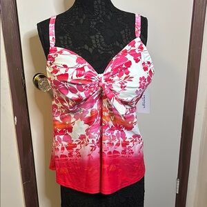 Swimsuits For All White and Pink Tankini Top